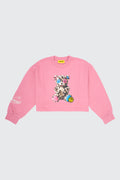 CROPPED TEDDY ANIMAL PRINT SWEATSHIRT